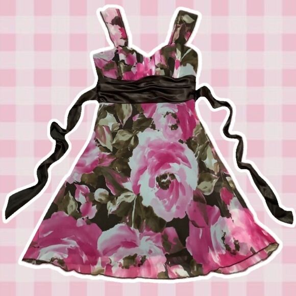 Miss Bisou Brown Y2K Style Floral Fairycore Romantic Babydoll Midi Dress 7 - Picture 1 of 15